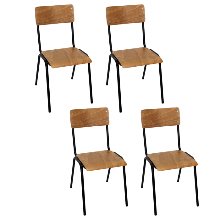 Chaise Ecolier Noir - Lot De 4