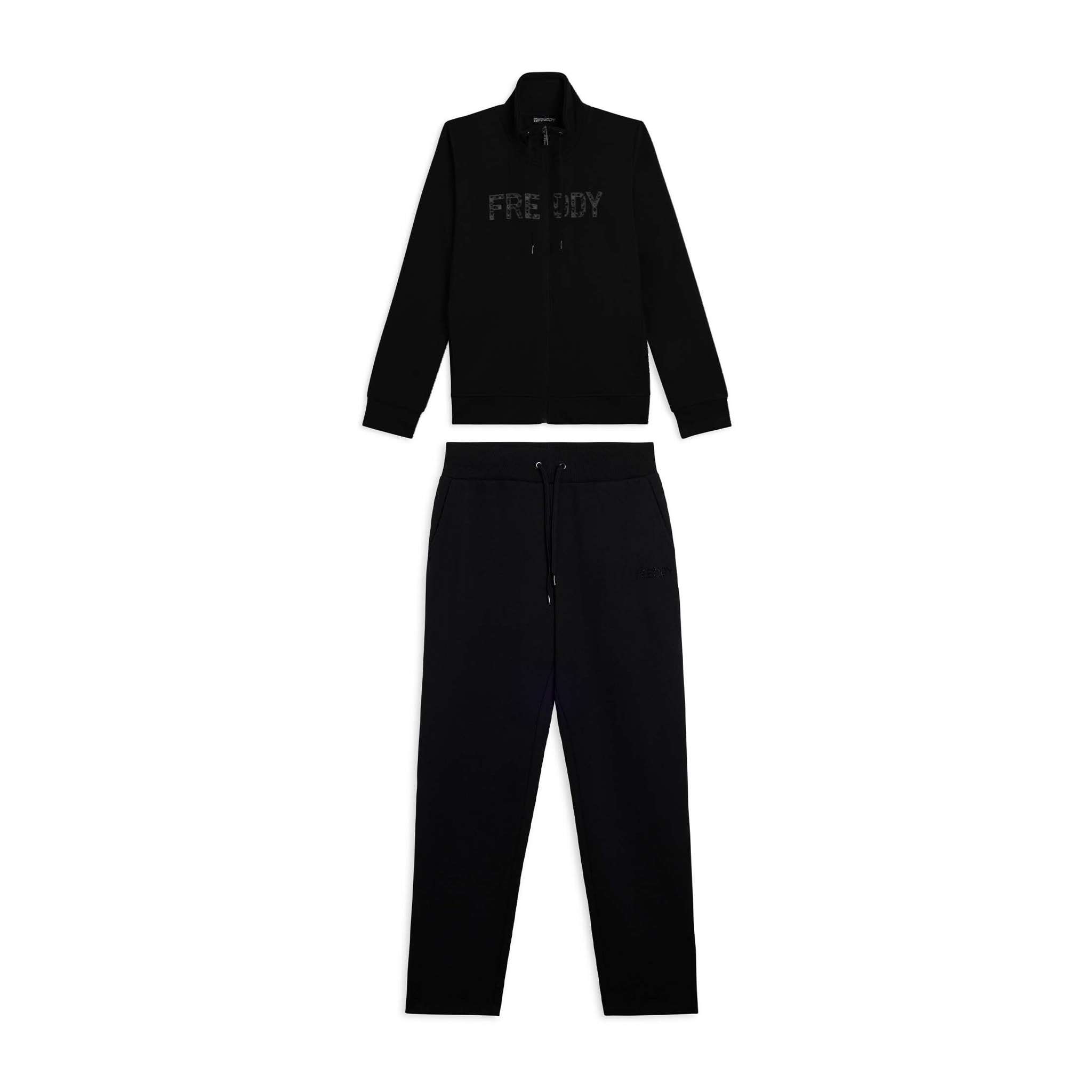 Tuta con logo frontale perlato e collo alto