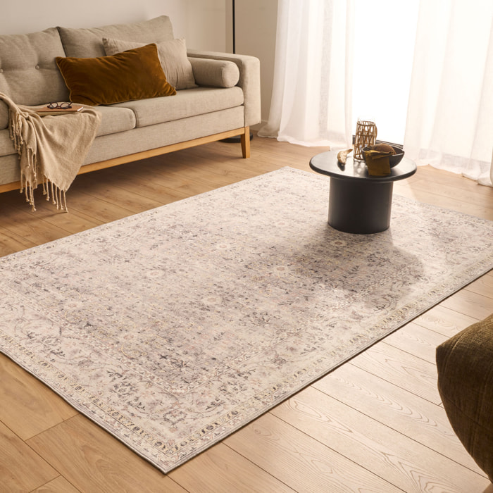 OTTOMAN - Tapis à poils courts doux à motif floral classique gris