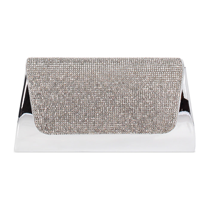 Pochette donna argento a specchio con pietre