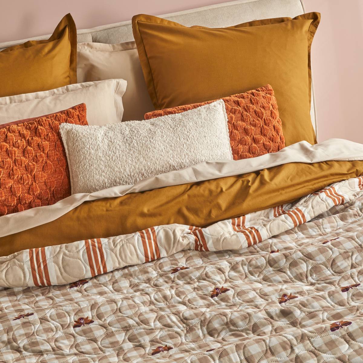 Dessus de lit Cole 220x240cm vichy fantaisie beige