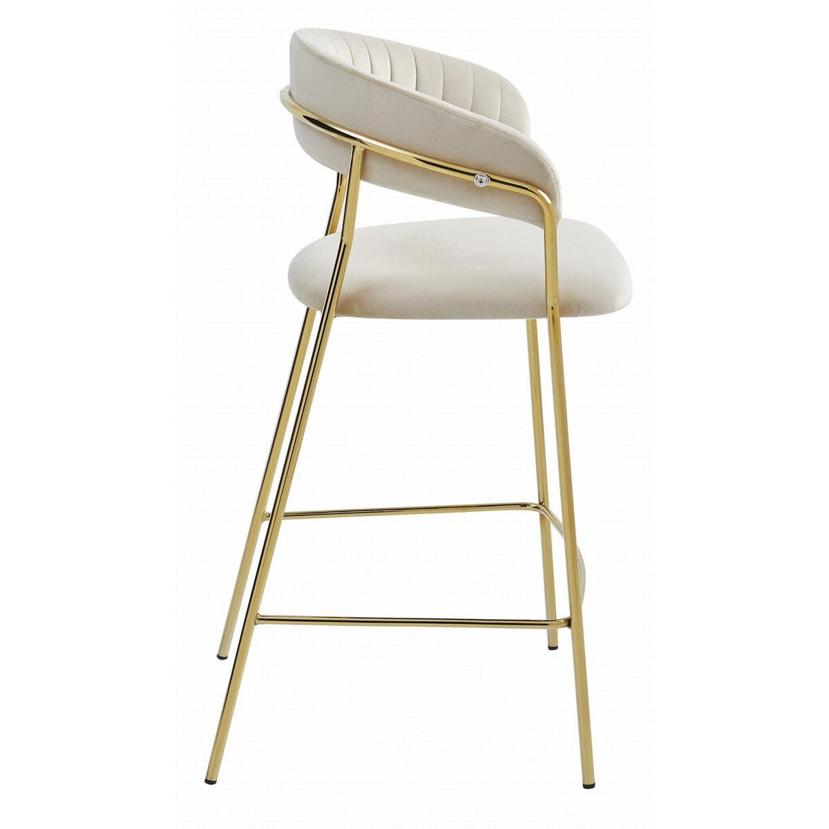 Sgabello da bar Badia in velluto beige e metallo dorato