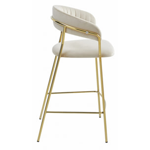 Sgabello da bar Badia in velluto beige e metallo dorato