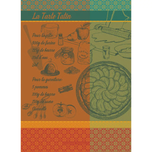 Torchon pur coton motif jacquard vert orange Tarte tatin orange