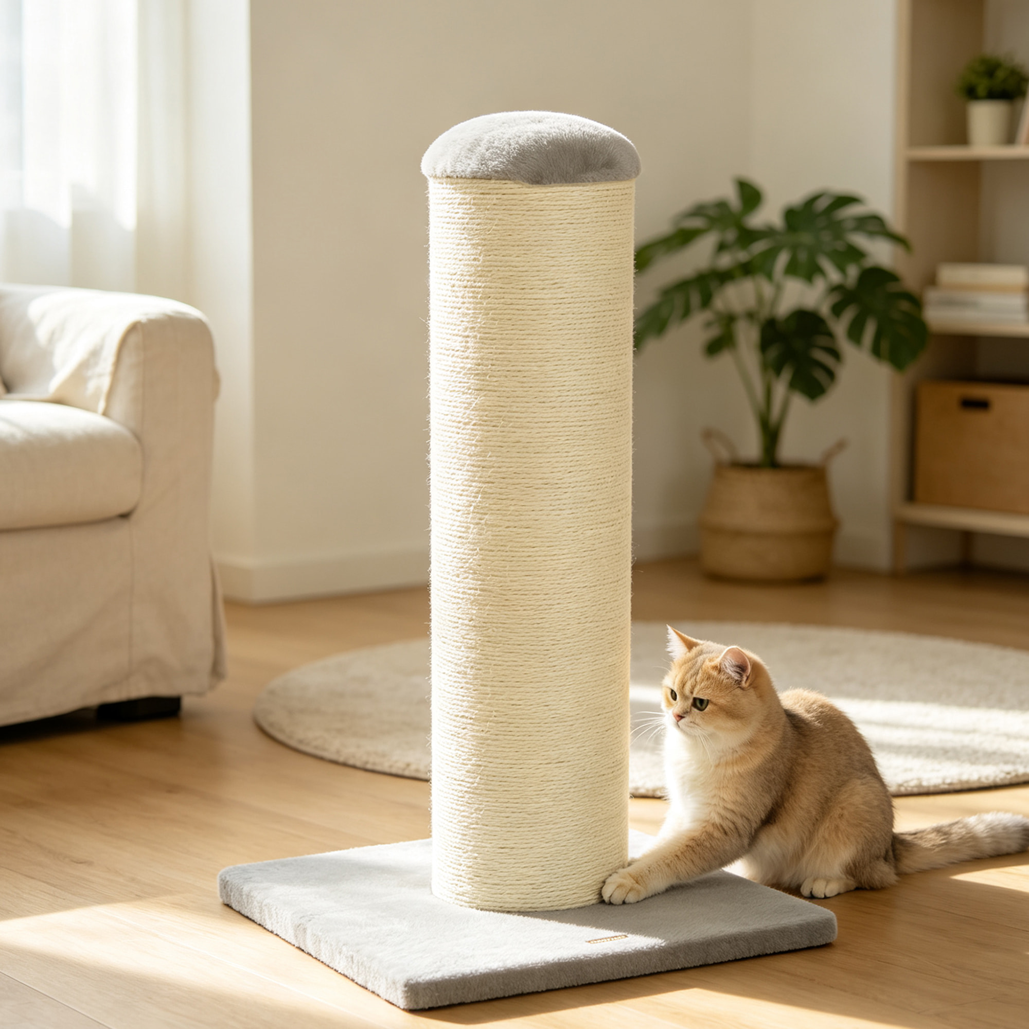 PawHut Poste Rascador para Gatos, Altura 75,5 cm, Rascador para Gatos Interior, Base Estable y Cuerda de Sisal Natural, Gris Claro