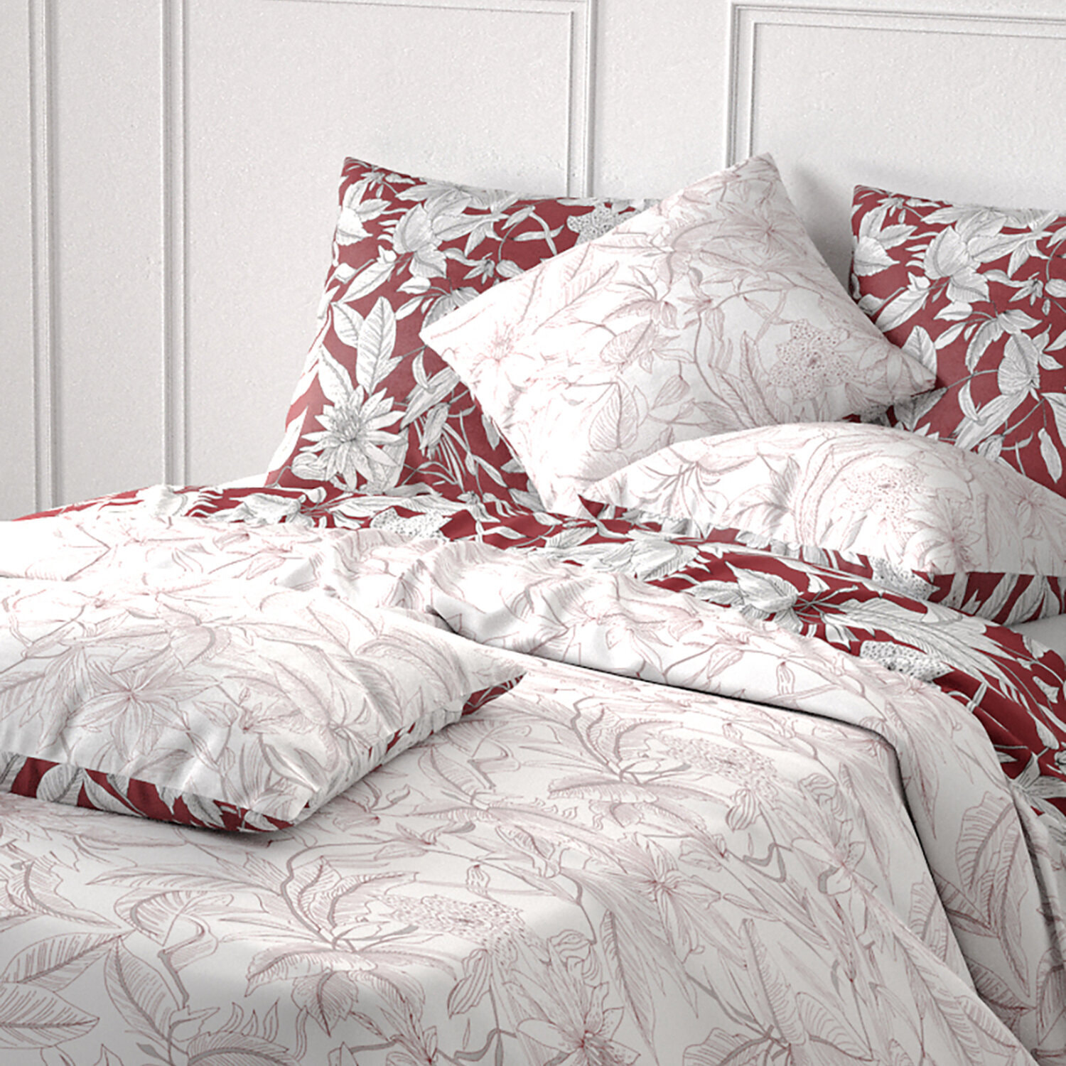 Parure housse de couette imprimé 100% coton - bonheur - rouge