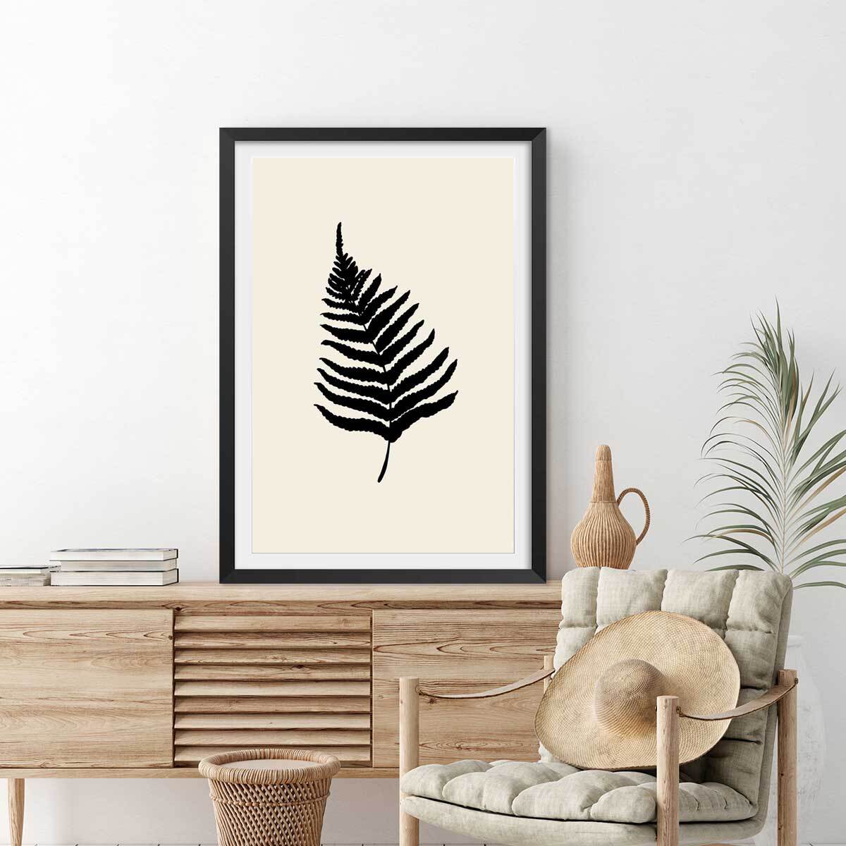 Affiche deco black fougères Affiche + cadre en bois - Noir