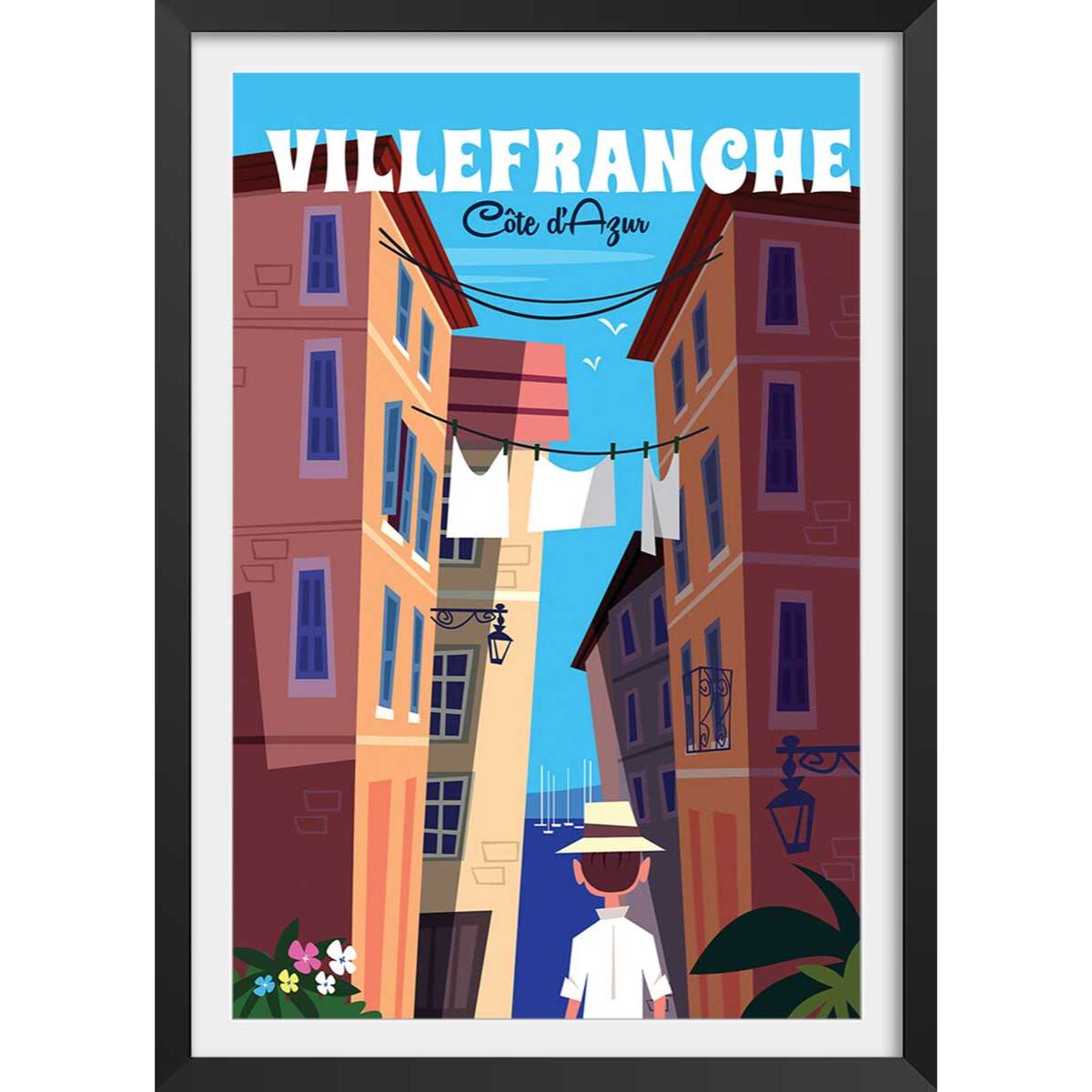 Affiche Villefranche Sur Mer Affiche + cadre en bois - Noir