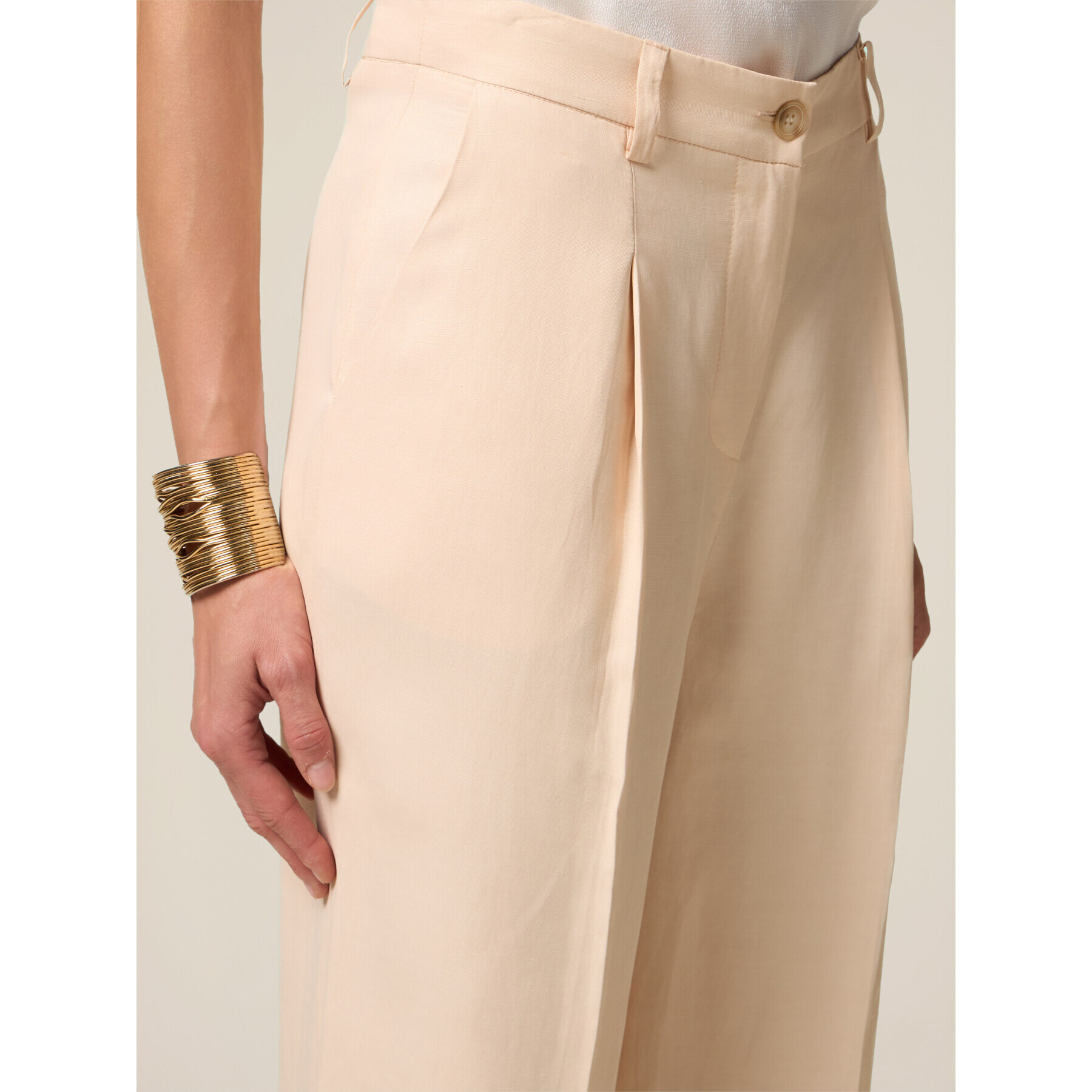 Oltre - Pantaloni palazzo misto lino - Rosa