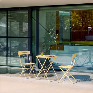 Table de jardin bistrot pliante ronde acier + 2 assises BALCONEA