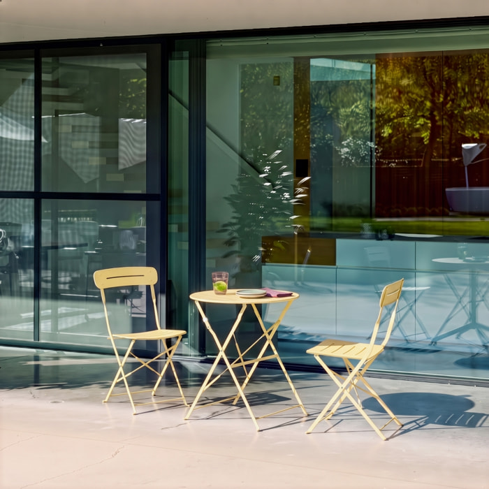 Table de jardin bistrot pliante ronde acier + 2 assises BALCONEA