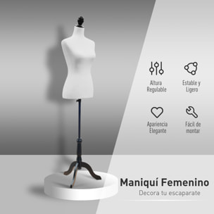 Maniquí de Costura Maniquí Mujer Ajustable a 130-168 cm con Trípode de Madera 50 Alfileres de Colores para Fotografía de Moda Exposición de Prendas Blanco