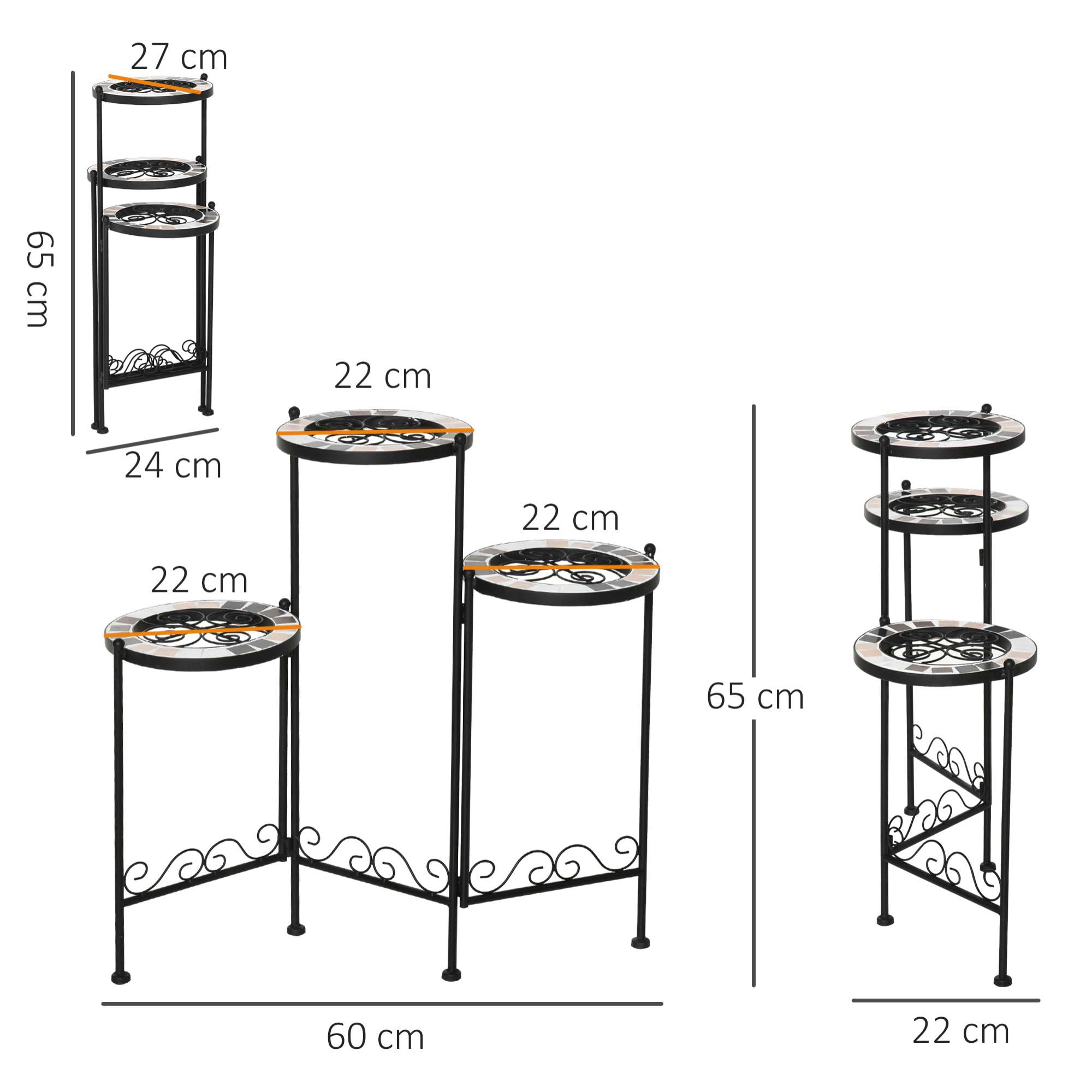Soporte de Metal para Plantas Mecetas Plegable con 3 Estantes y Borde de Azulejo