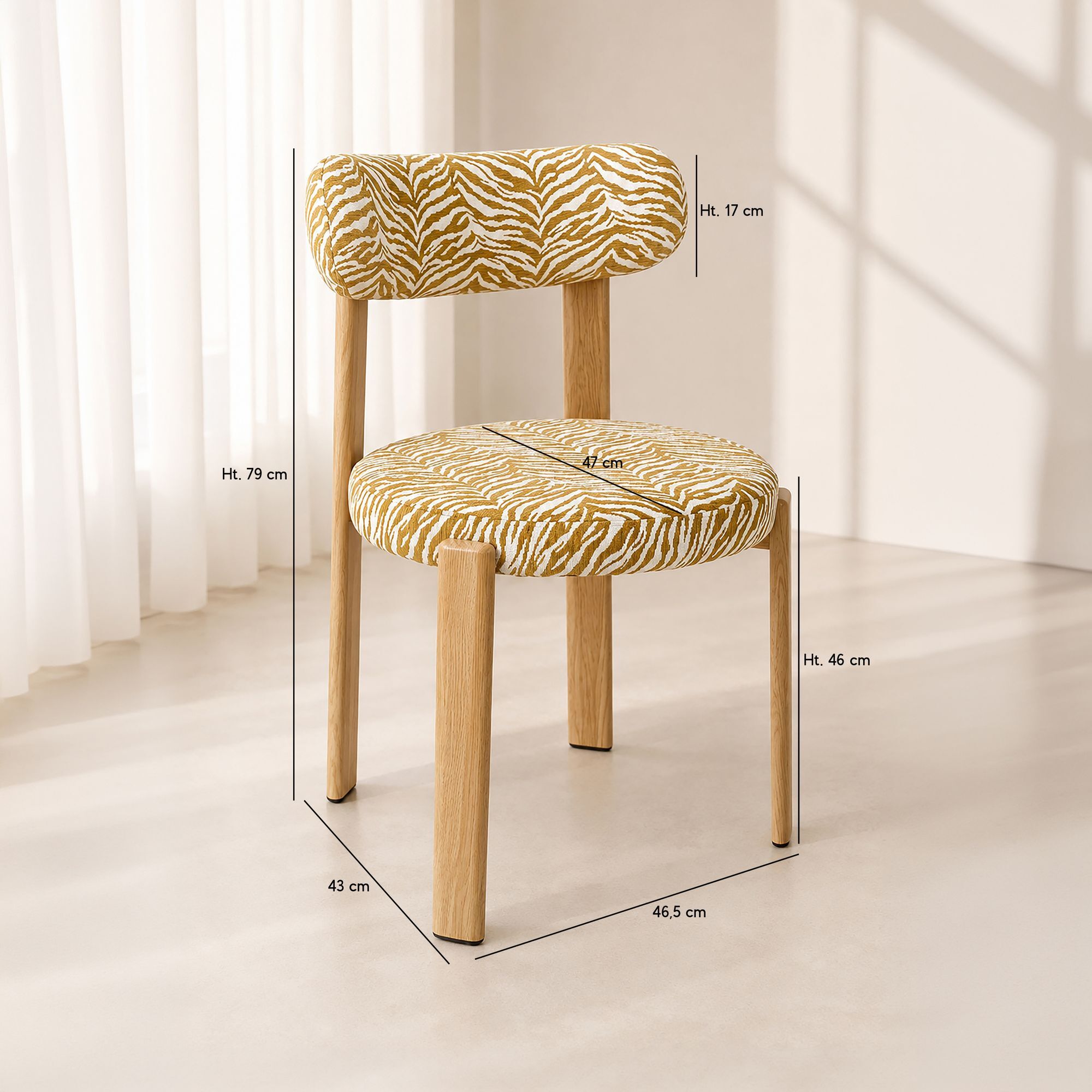Lot de 2 chaises de table en métal effet bois et tissu zébré safran LILY
