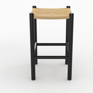 Tabouret pour ilot central 65 cm en teck noir et rotin - Kaïa