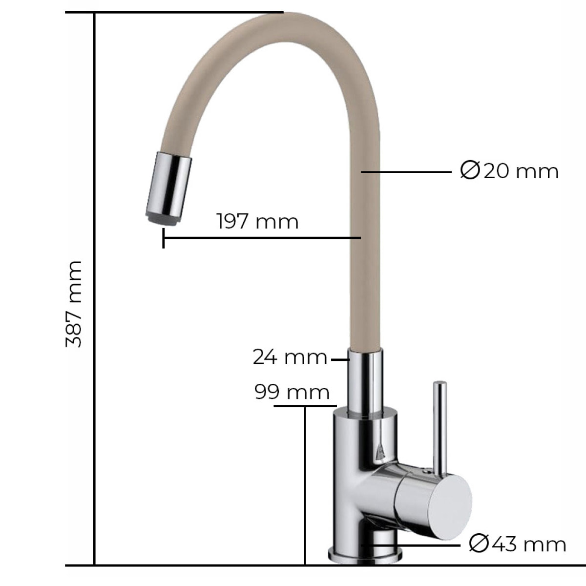 mitigeur cuisine à mémoire de forme, courbe en silicone beige (SIKOBSLPRO290BE)