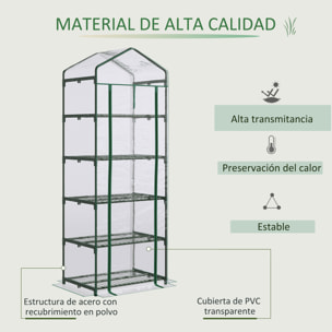 Invernadero de Jardín con 5 Estantes Metálicos y Puerta Enrollable Vivero Casero de Terraza Exterior para Cultivo Plantas Flores Macetas 69x49x193 cm Transparente