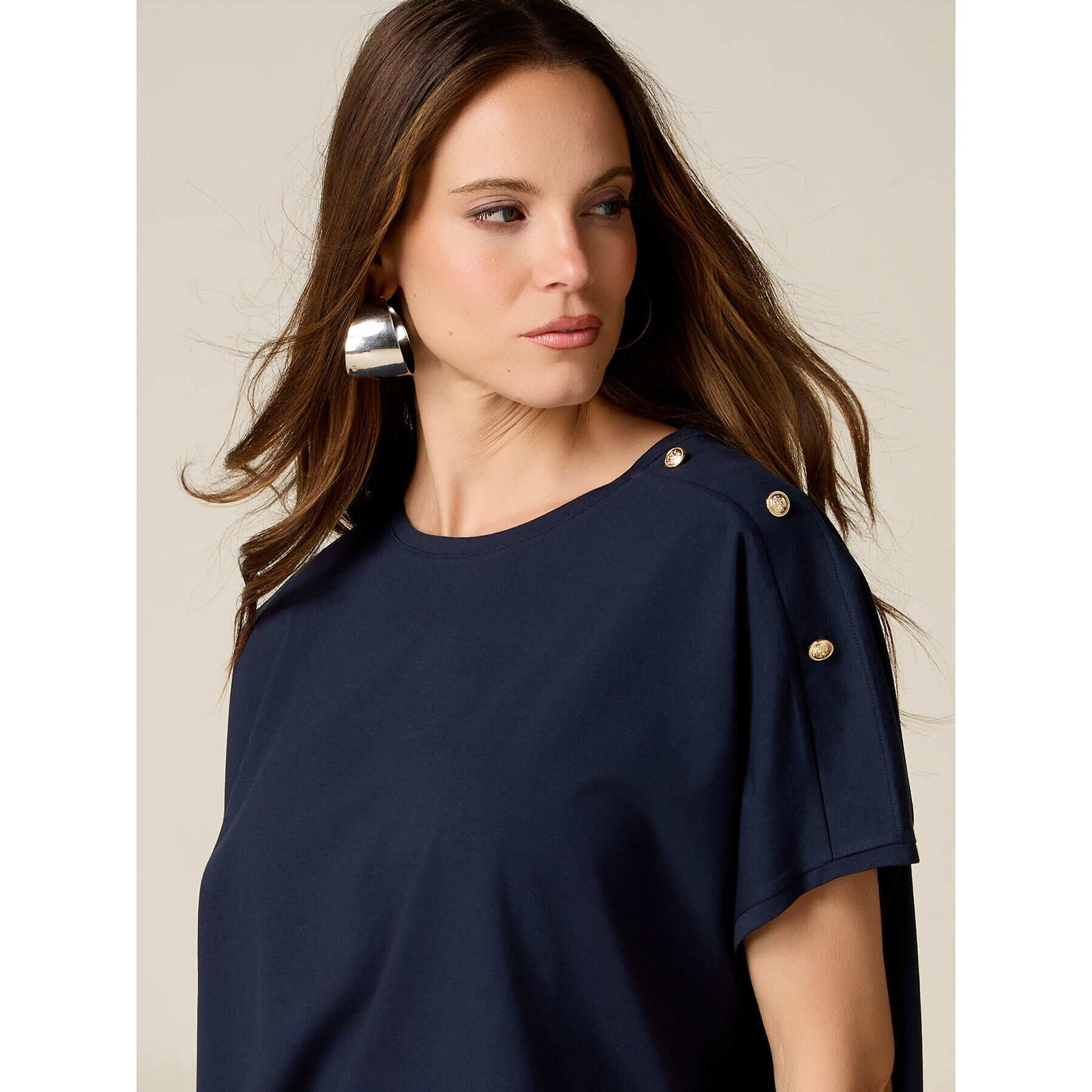 Oltre - Camiseta de punto con botones decorativos - Azul