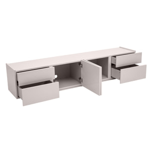 Meuble TV design beige laqué brillant avec rangements L199.8 cm ISAURE