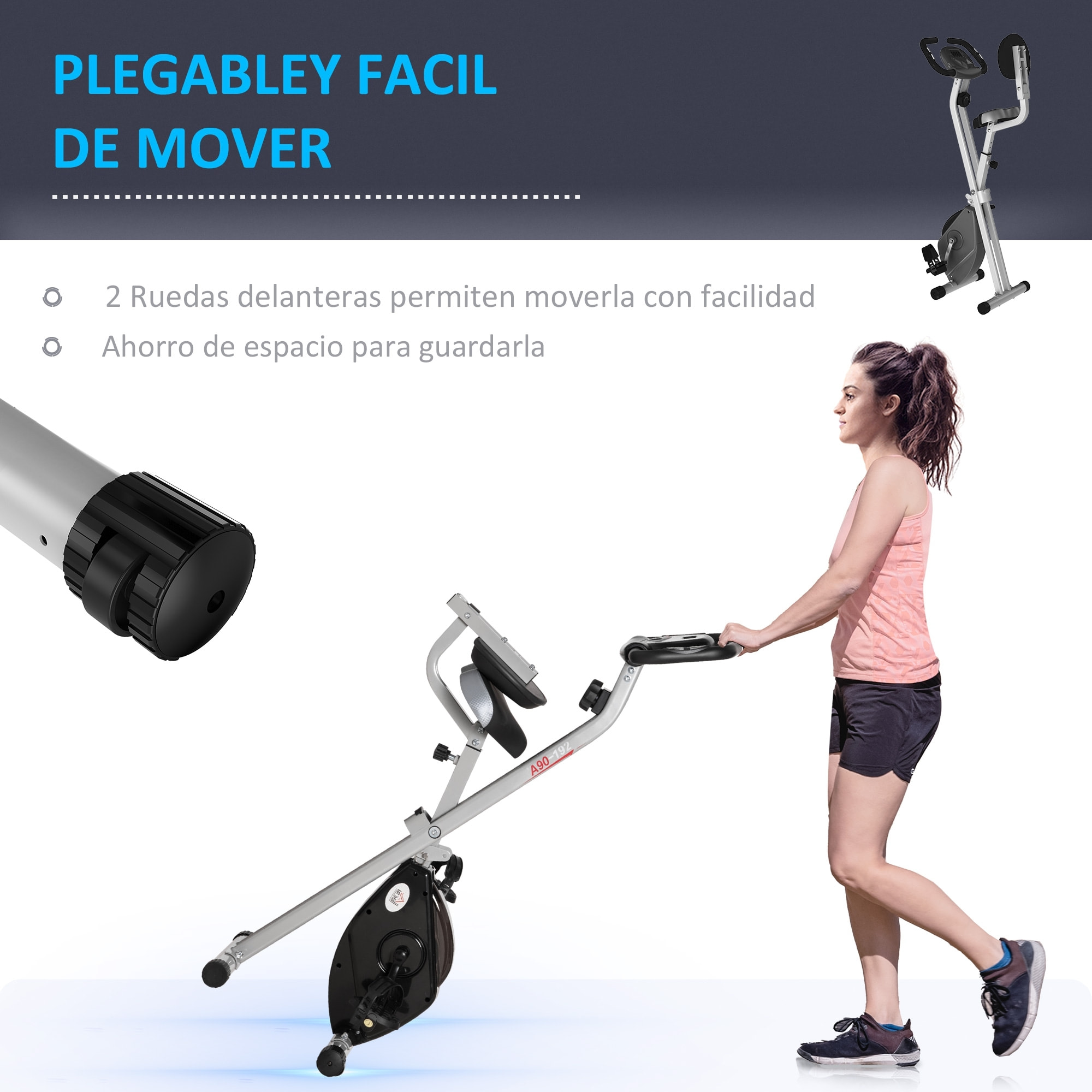 Bicicleta Estática Plegable con Respaldo, Bici Estática con 8 Niveles de Resistencia Magnética, Volante, Pantalla LCD, Pulsómetro, Sillín Ajustable, Carga 110 kg para Hogar Ahorra Espacio Gris
