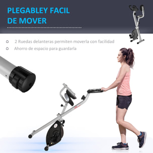 Bicicleta Estática Plegable con Respaldo, Bici Estática con 8 Niveles de Resistencia Magnética, Volante, Pantalla LCD, Pulsómetro, Sillín Ajustable, Carga 110 kg para Hogar Ahorra Espacio Gris