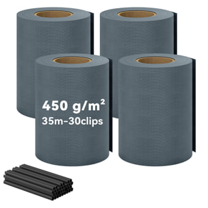 Kit de lamelles occultantes PVC brise vue 35m x 19cm avec 120 clips gris