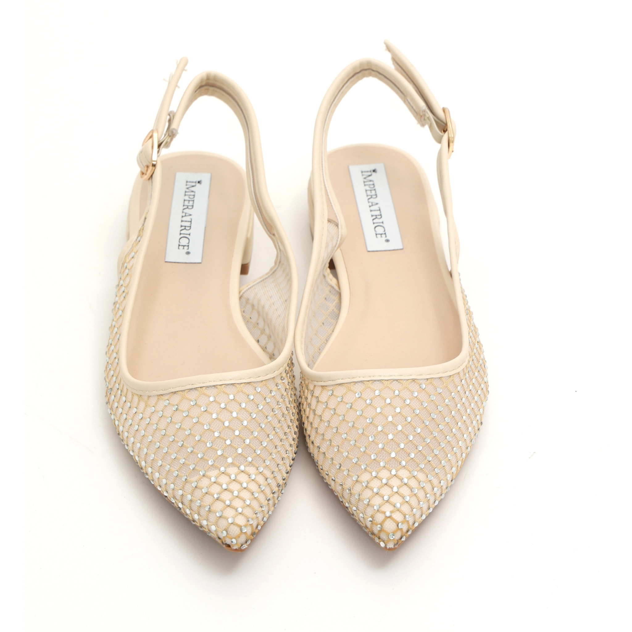 Ballerine slingback con tomaia semitrasparente ricoperta di strass