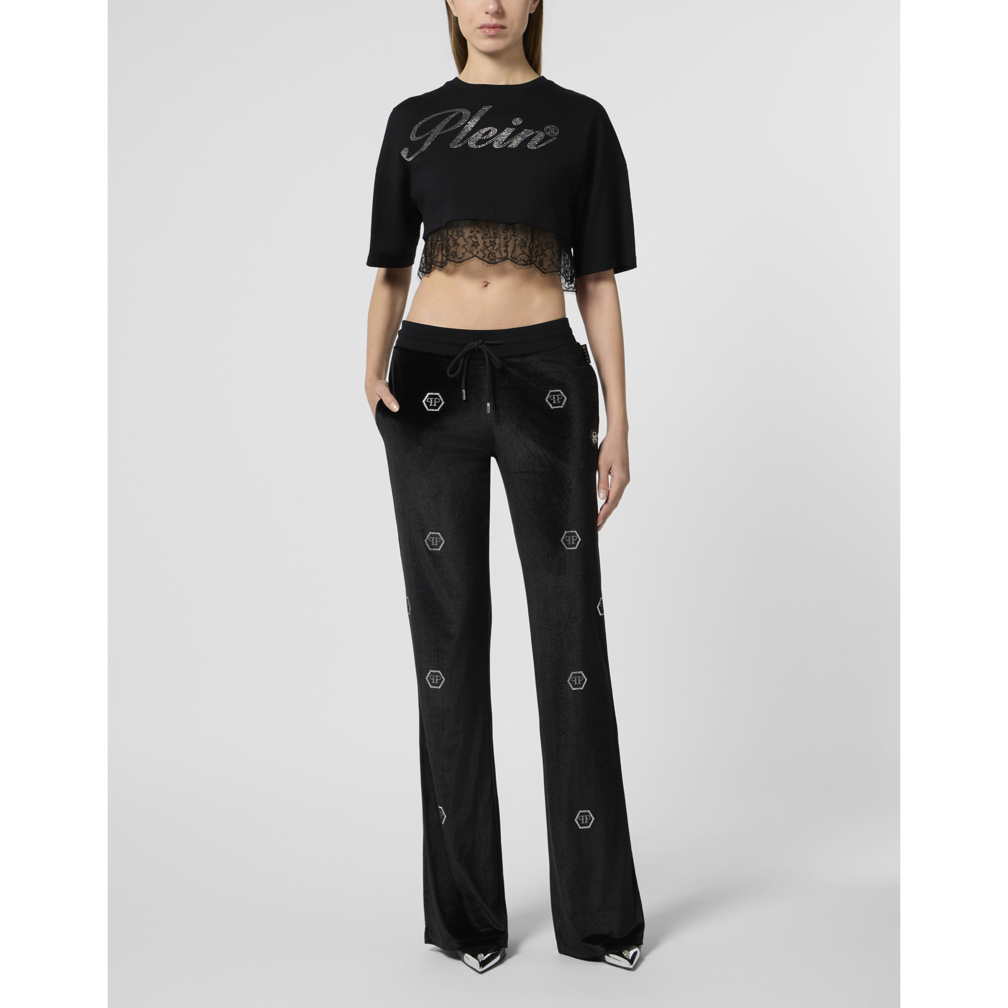 PHILIPP PLEIN Chenille Jogging Pants Mini Monogram Strass Monogram Strass