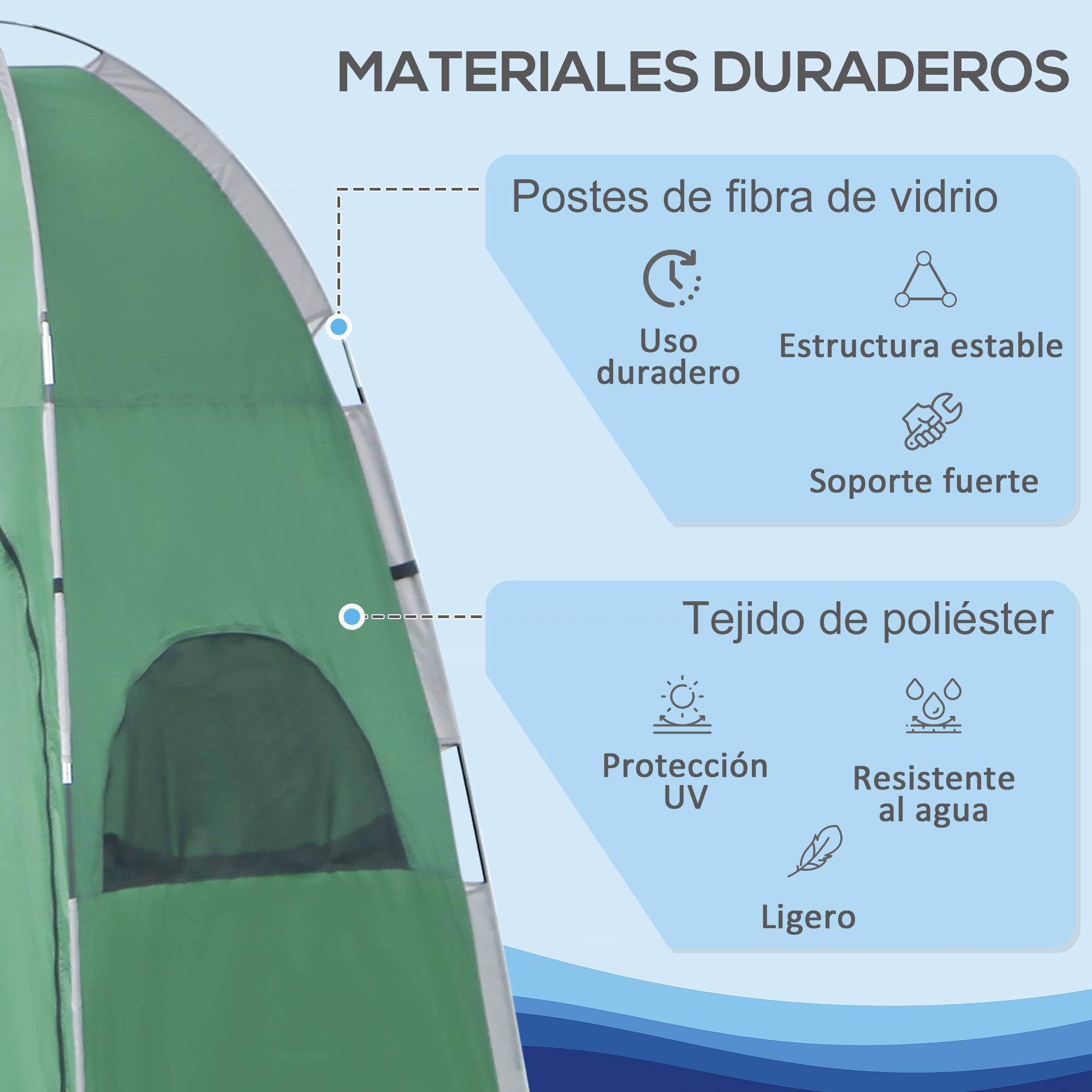 Outsunny Tienda de Ducha Portátil Tienda de Privacidad Emergente 122x122x213 cm UPF30+ Cambiador para Camping WC Inodoro Senderismo Verde