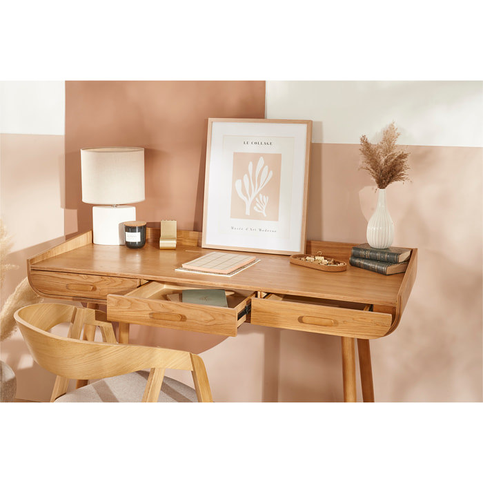 Bureau avec rangements 3 tiroirs scandinave bois clair L132 cm HALLEN