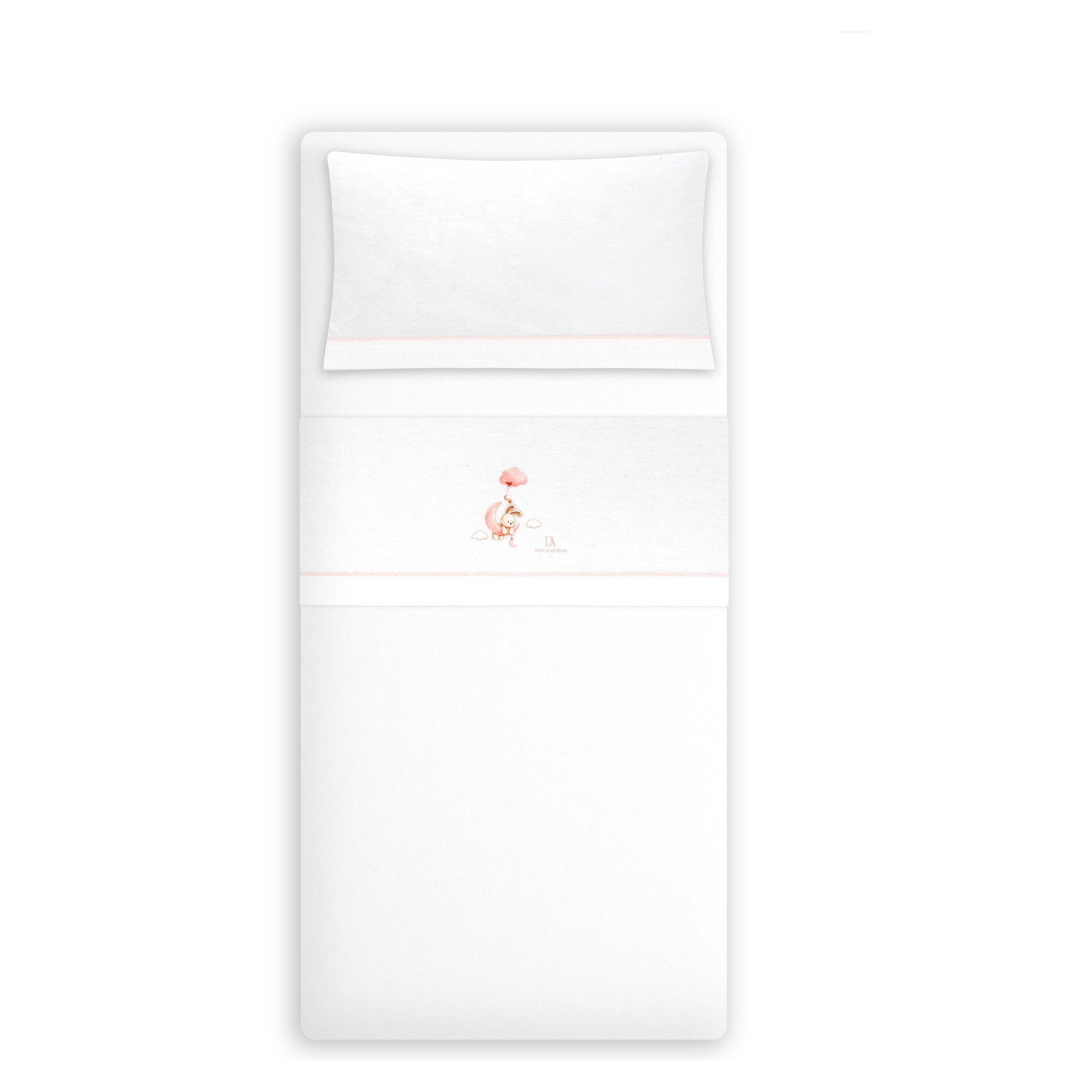 Triptico Minicuna Franela Don Algodon Conejo Nubes Bco/Rosa