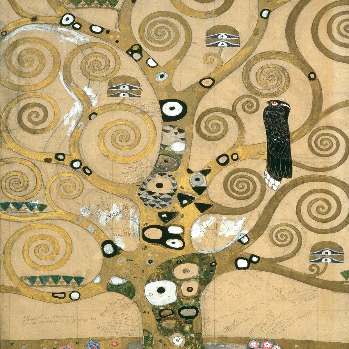 Affiche Tree of Life. Detail par Gustav Klimt Affiche + cadre en bois - Noir