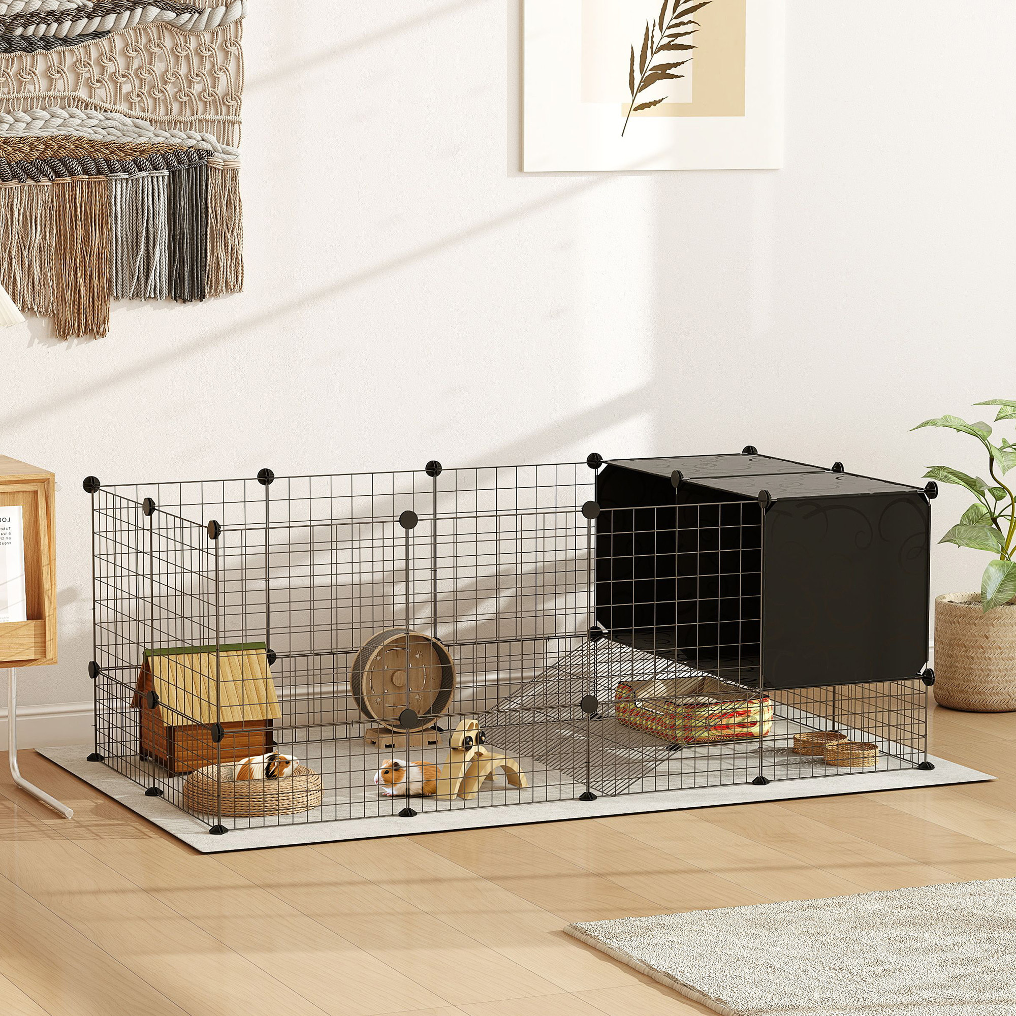 Cage parc enclos modulable rongeurs petits animaux 31 panneaux acier PP noir
