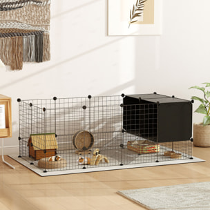 Cage parc enclos modulable rongeurs petits animaux 31 panneaux acier PP noir