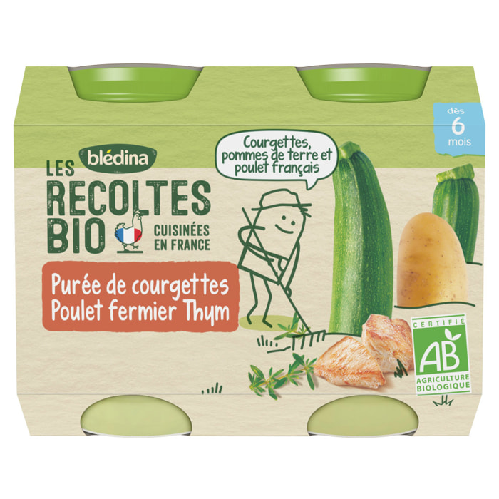 12 Petits Pots Courgettes, Riz, Poulet, Thym 6x(2x200g) - Les Récoltes Bio Dès 6 Mois