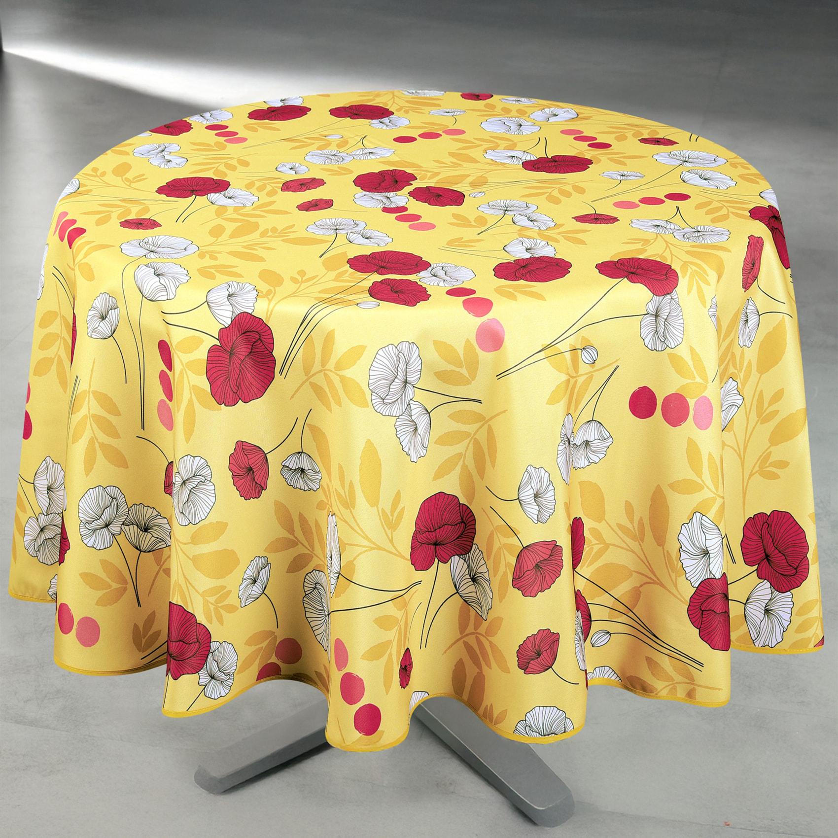 Nappe anti-tâche ronde motif coquelicots - Jaune