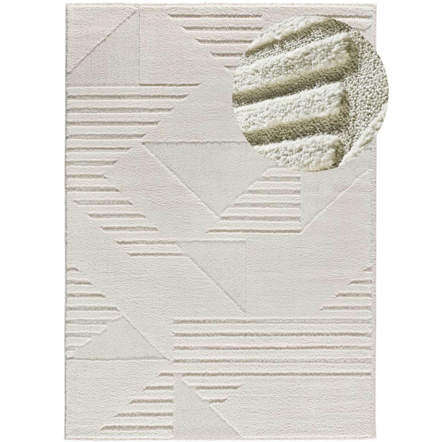 NUMA Alfombra shaggy geométrica con relieve en blanco, varias medidas disponibles