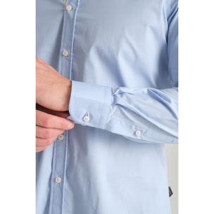 Camicia Uomo 1 Bottoni Button Down Slim Popeline Stretch Unito Celeste
