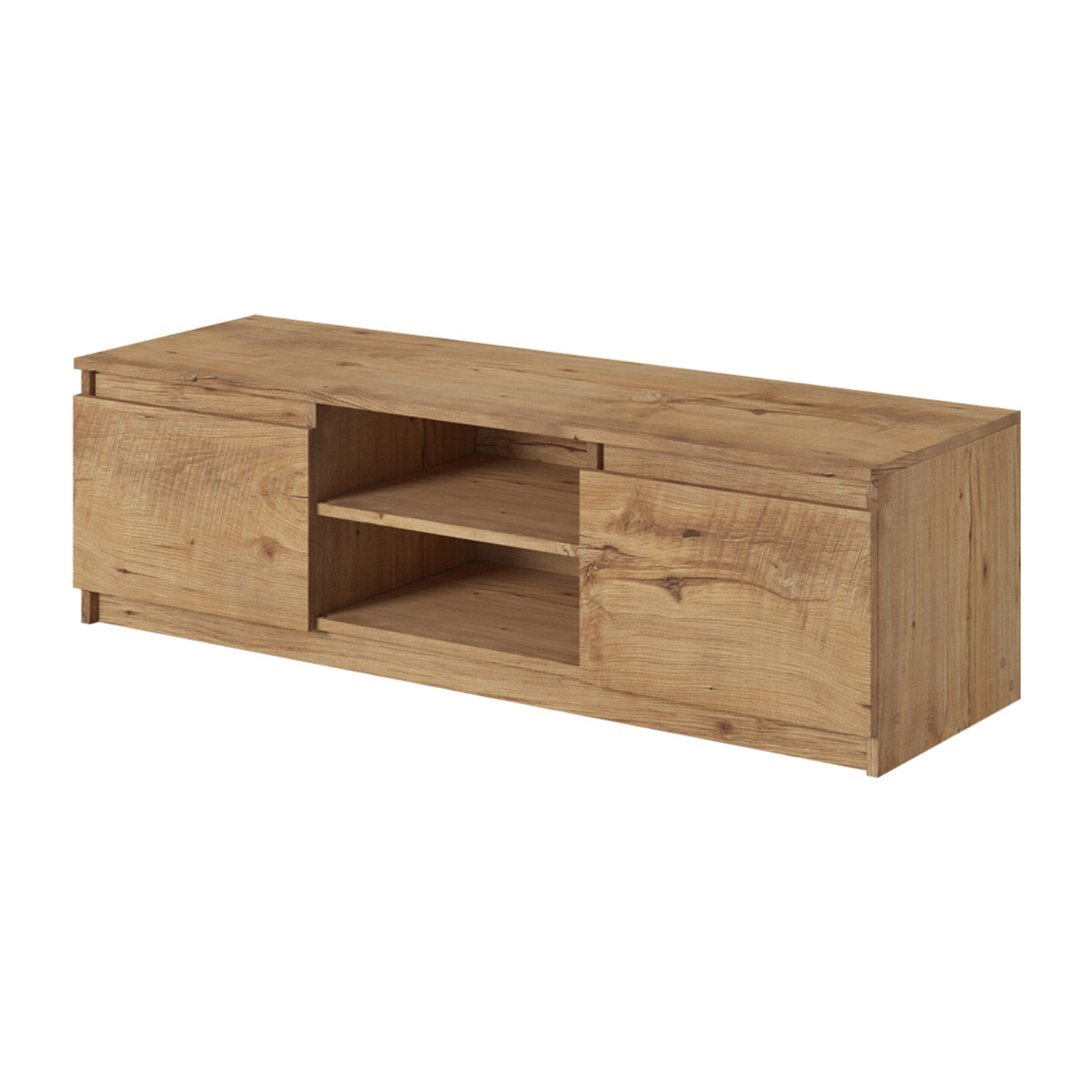 Robin - meuble TV - 2 portes et 2 niches - 120 cm - Noir / Bois et Bois