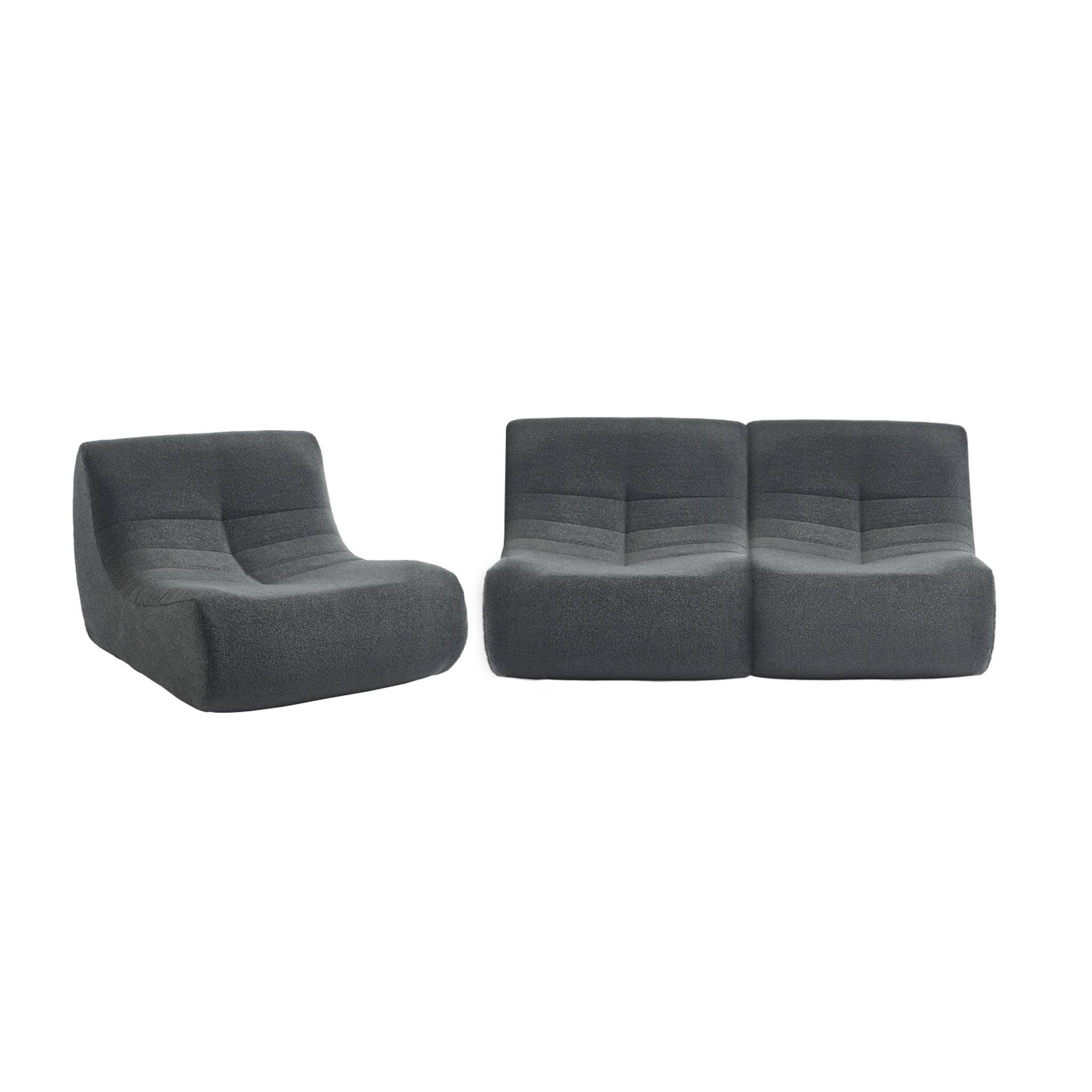 Lot de 3 fauteuils chauffeuses en bouclette texturée anthracite style contemporain 1 place
