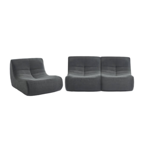 Lot de 3 fauteuils chauffeuses en bouclette texturée anthracite style contemporain 1 place