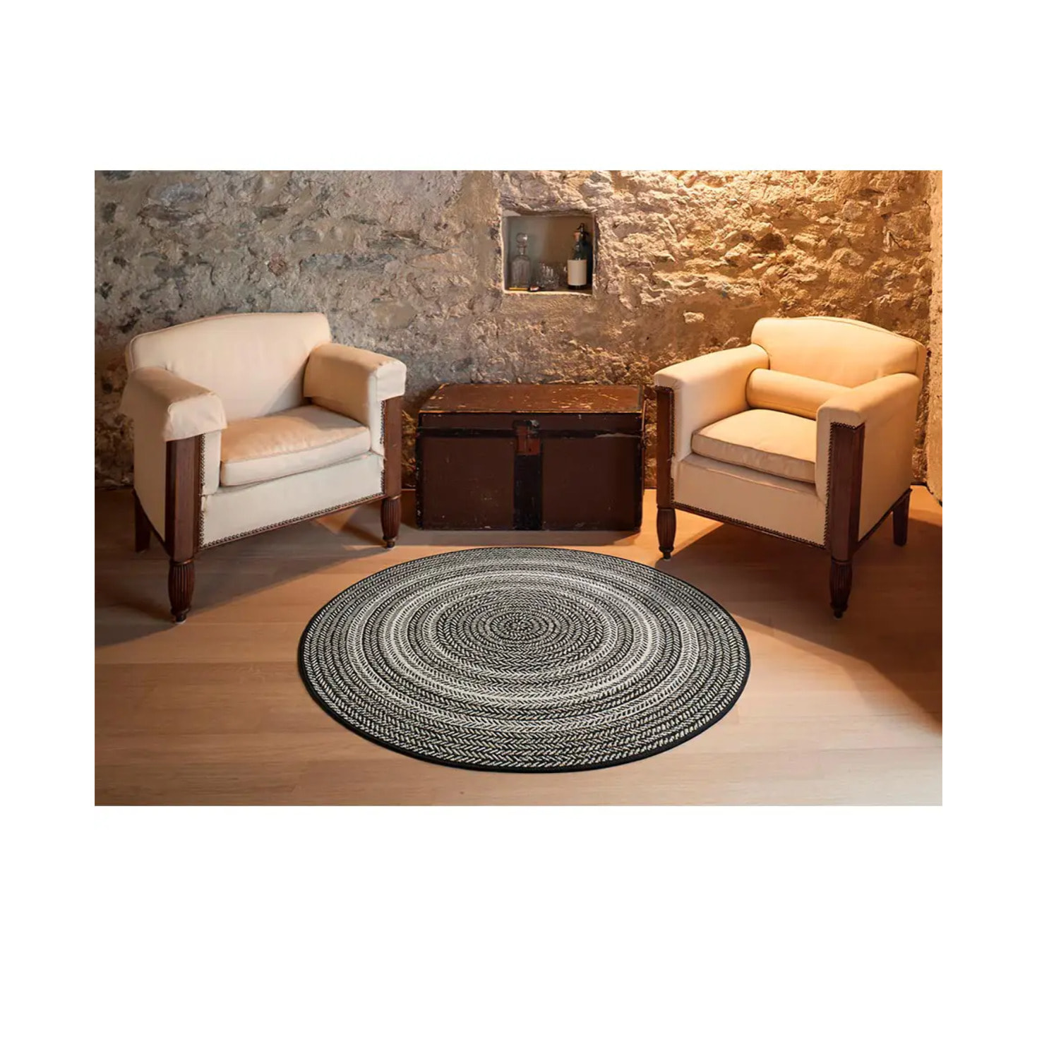 Alfombra de exterior-interior Silvana Negro, 120Ø cm