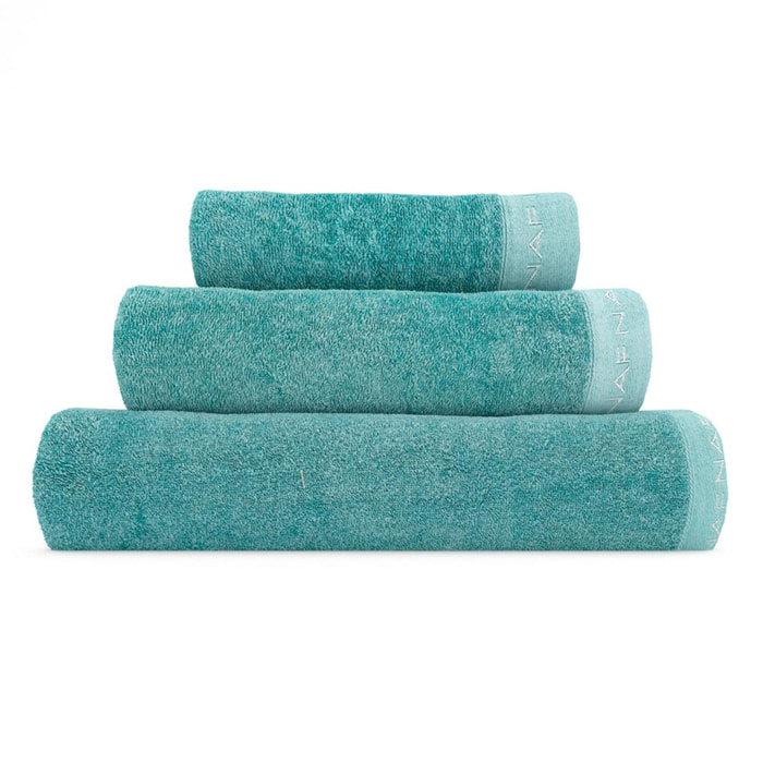 Juego de 3 toallas CASUAL aguamarina 30x50+50x100+70x140 cm - 100% algodón -