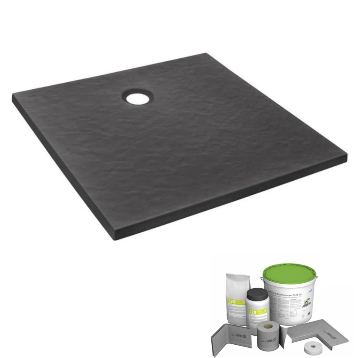 Pack receveur de douche 80 x 80 Ipso carré gris anthracite + Kit d'étanchéité WEDI