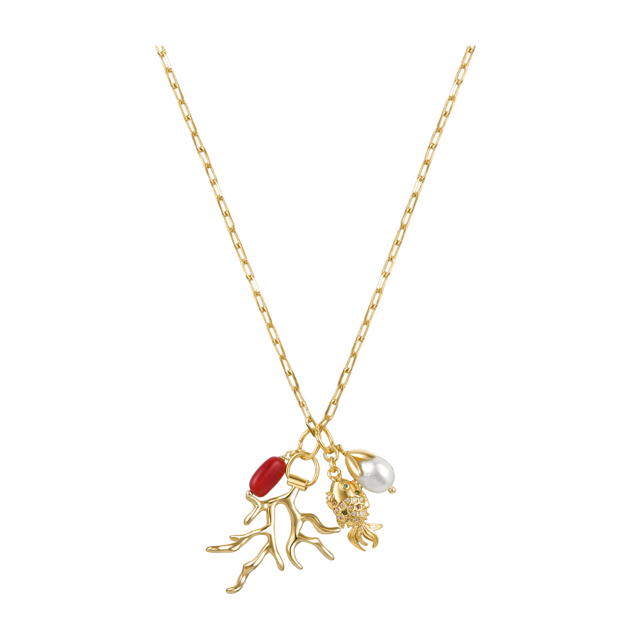 Collar de Coral acabado en oro amarillo de 18K