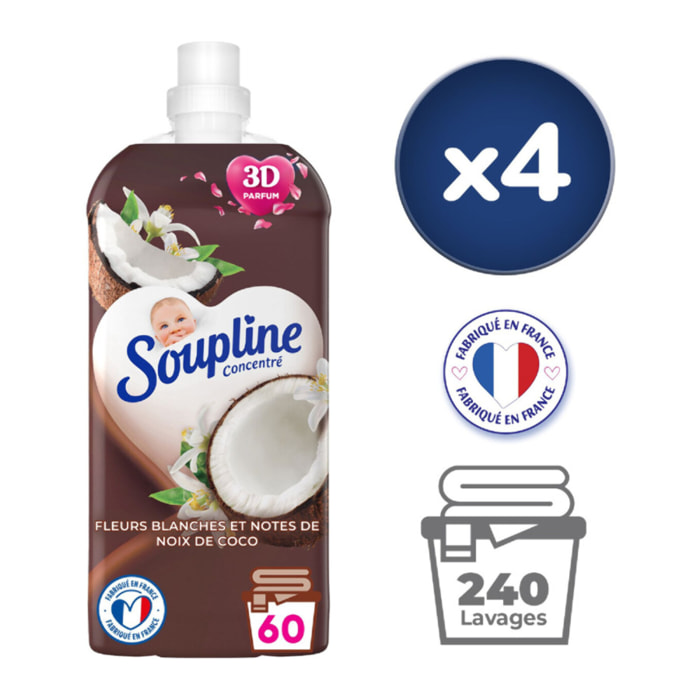 Pack de 4 - 2 lots de 2 - Adoucissants Soupline concentré 3D coco