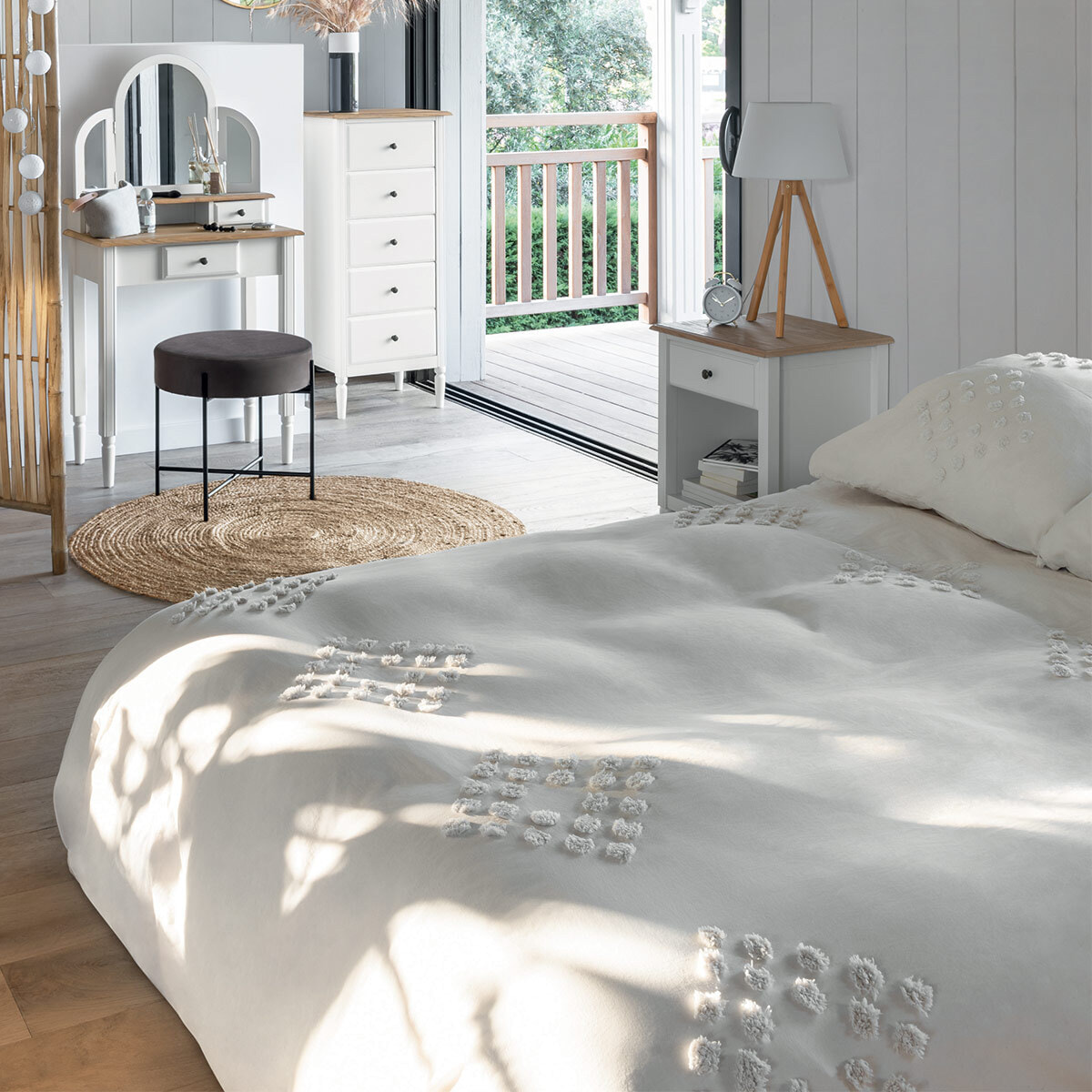 Parure de lit en coton lavé tufté - ivoire 240x220 cm