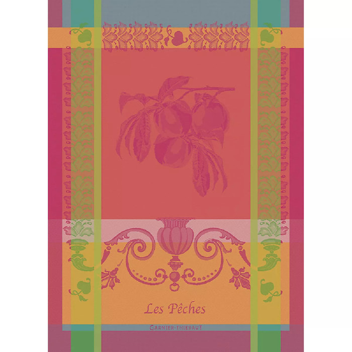 Torchon pur coton motif jacquard rose Les peches rose