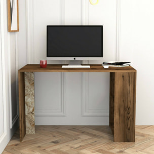Scrivania Bising, Scrittoio multiuso, Tavolo per ufficio porta PC, Piano di lavoro, 120x60h75 cm, Noce e Bianco Marmo