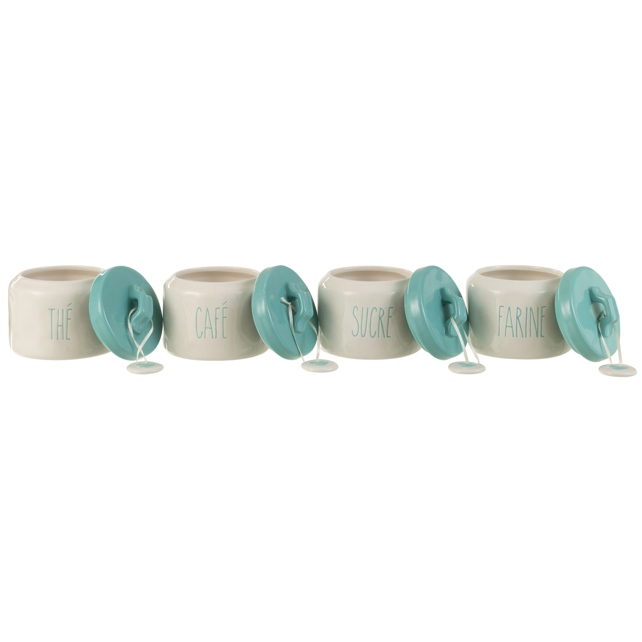 J-Line pot de conservation Farine/Sucre/Café/Thé - céramique - blanc/bleu - 4 pcs